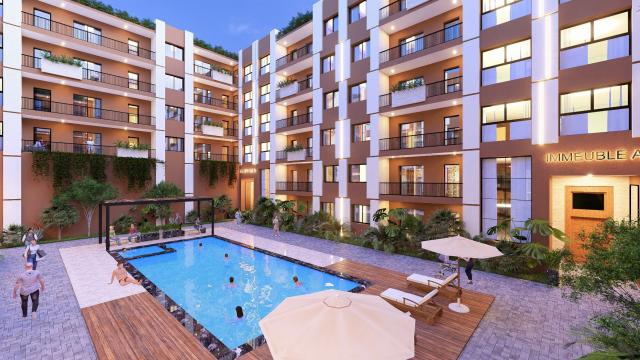 Modern studio with pool