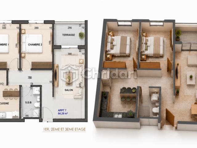 Appartement élégant 2 chambres à Marrakech